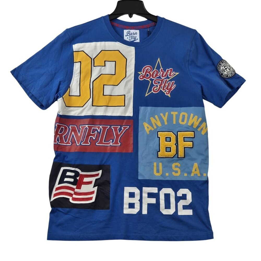 Born Fly Men's T-Shirt Size XL Any town USA Short Sleeve Cotton Blue Multi (57)